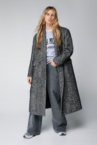 Womens Embellished Wool Oversized Longline Coat - - 6 - Nasty Gal - Modalova