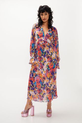 Womens Floral Print Pleated Maxi Dress - - 4 - Nasty Gal - Modalova