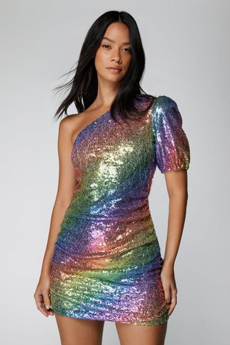 Womens One Shoulder Rainbow Glitter Mini Dress - - 8 - Nasty Gal - Modalova