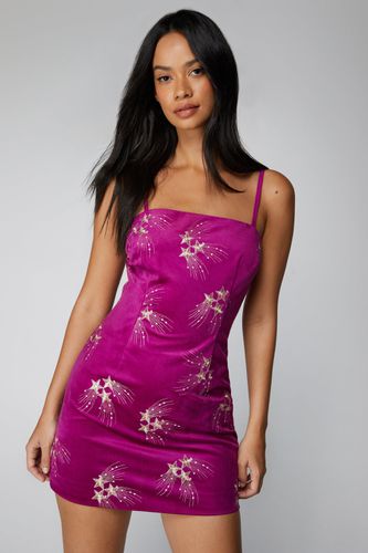 Womens Premium Embroidered Velvet Mini Dress - - 4 - Nasty Gal - Modalova