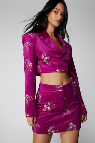 Womens Premium Embroidered Velvet Cropped Blazer - - 6 - Nasty Gal - Modalova