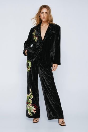 Womens Premium Embroidered Velvet Wide Leg trousers - - 6 - Nasty Gal - Modalova