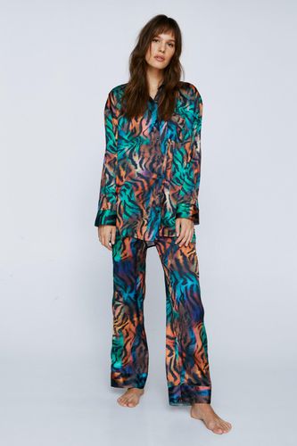 Womens Satin Ombre Tiger Print Oversized PJ trousers Set - - 10 - Nasty Gal - Modalova