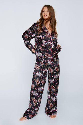 Womens Satin Queen Of Hearts Oversized PJ trousers Set - - 6 - Nasty Gal - Modalova