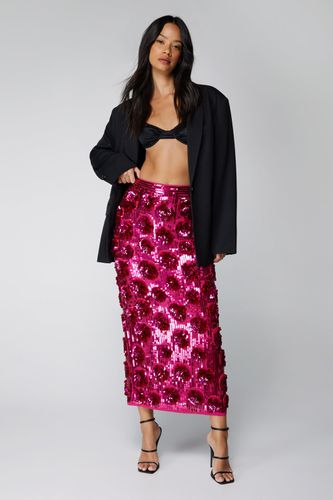 Womens 3D Sequin Floral Midi Skirt - - 6 - Nasty Gal - Modalova