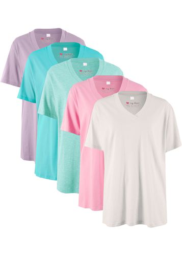 Camiseta larga y ancha con cuello en V (5 unidades), de manga corta - bpc bonprix collection - Modalova