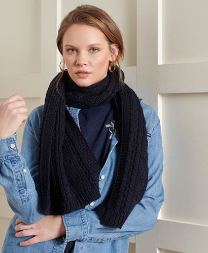 Women's Lannah Cable Scarf Dark Blue / Carbon Navy - Size: 1SIZE - Superdry - Modalova