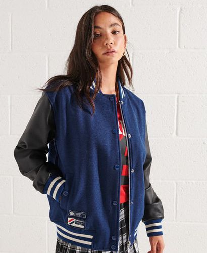 Women's Wool Varsity Baseball Jacket Blue / Varsity Arch Colourblock - Size: 10 - Superdry - Modalova
