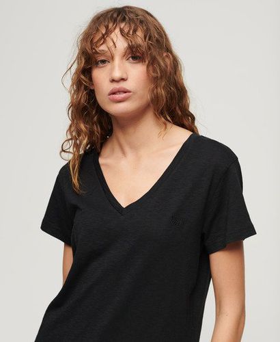 Women's Slub Embroidered V-Neck T-Shirt Black - Size: 10 - Superdry - Modalova