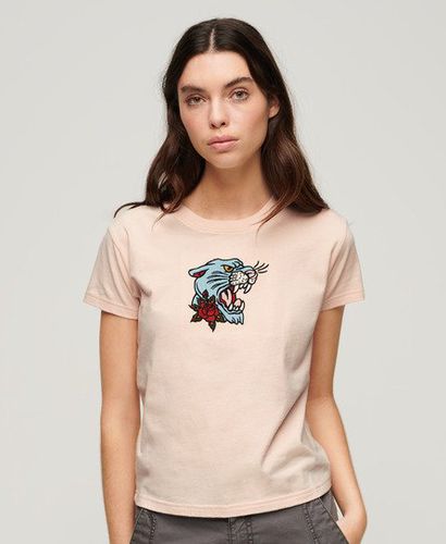 Women's Tattoo Embroidered Fitted T-Shirt Pink / Peach Whip Pink - Size: 8 - Superdry - Modalova