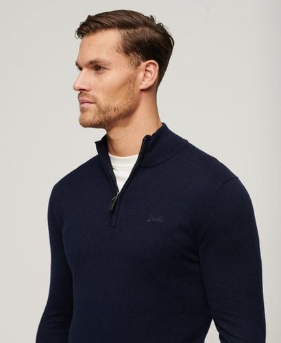 Men's Henley Cotton Cashmere Knitted Jumper Navy / Carbon Navy Marl - Size: M - Superdry - Modalova