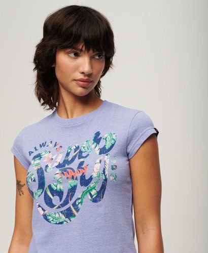Women's Floral Scripted Cap Sleeve T-Shirt / Violet Marl - Size: 12 - Superdry - Modalova