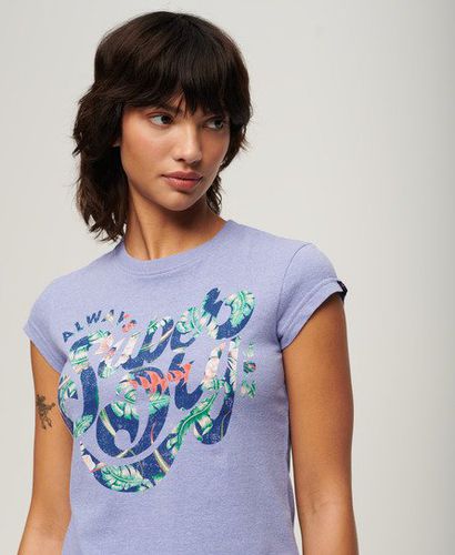 Women's Floral Scripted Cap Sleeve T-Shirt Purple / Violet Marl - Size: 8 - Superdry - Modalova