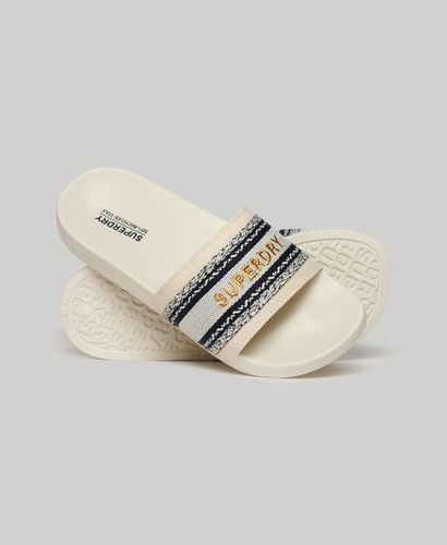 Ladies Classic Embroidered Vegan Webbing Pool Sliders, Beige, Size: 5-6 - Superdry - Modalova