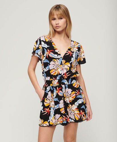 Women's Short Sleeve Beach Playsuit Black / Watercolour Tropic Orange - Size: 8 - Superdry - Modalova