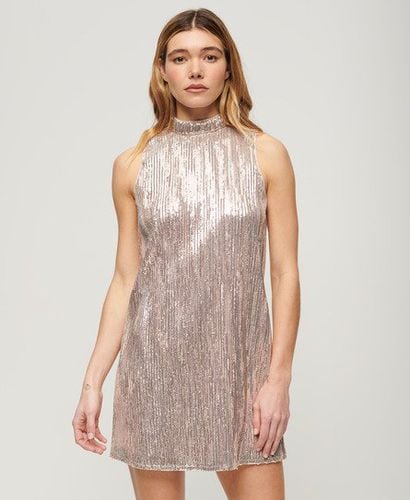 Women's Sleeveless Sequin A Line Mini Dress Nude / Champagne Crinkle Sequin - Size: 12 - Superdry - Modalova