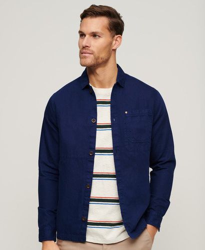 Mens Classic The Merchant Store Linen Blend Overshirt, Blue, Size: L - Superdry - Modalova