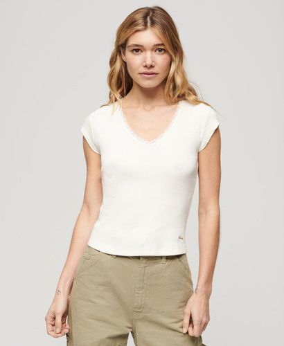 Damen Athletic Essentials Lace Trim V-Neck T-Shirt - Größe: 10-12 - Superdry - Modalova