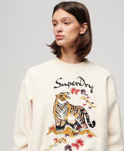 Women's Suika Embroidered Loose Sweatshirt / Oatmeal Beige - Size: 10 - Superdry - Modalova