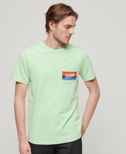 Men's Cali Striped Logo T-Shirt Green / Neon Mint Green Slub - Size: L - Superdry - Modalova