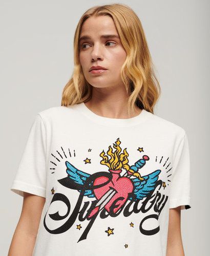 Women's Tattoo Script Graphic T-Shirt / Ecru - Size: 14 - Superdry - Modalova