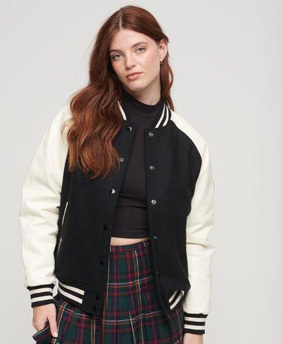 Women's Classic Embroidered College Varsity Bomber Jacket, Black and White, Size: 10 - Superdry - Modalova