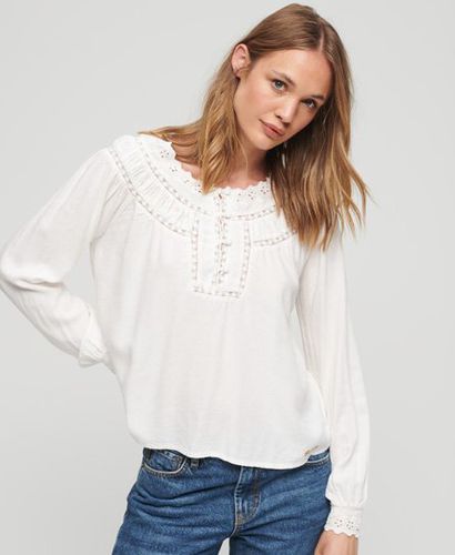 Women's Lace Trim Woven Top Cream / Ecru - Size: 10 - Superdry - Modalova