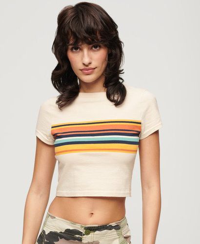 Women's Vintage Stripe Crop T-Shirt Cream / Oatmeal/Orange Stripe - Size: 10 - Superdry - Modalova