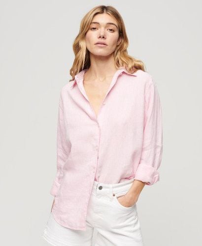 Women's Casual Linen Boyfriend Shirt Pink / Lilac Blush Pink - Size: 14 - Superdry - Modalova