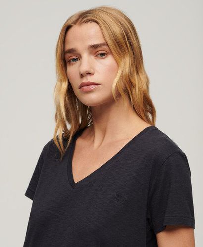 Women's Slub Embroidered V-Neck T-Shirt / Eclipse - Size: 12 - Superdry - Modalova