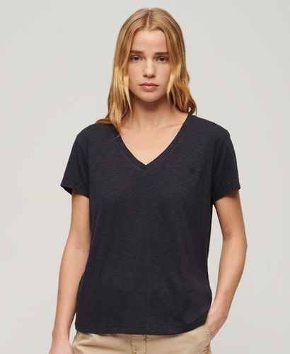 Women's Slub Embroidered V-Neck T-Shirt Navy / Eclipse Navy - Size: 10 - Superdry - Modalova