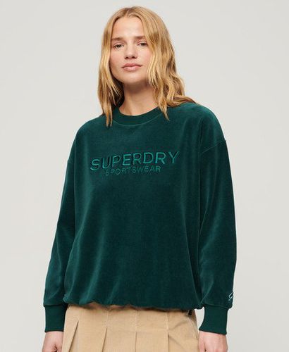 Ladies Boxy Fit Graphic Embroidered Velour Crew Sweatshirt, Green, Size: 10 - Superdry - Modalova