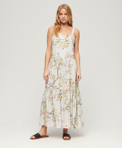 Women's Woven Tiered Maxi Dress Light Grey / Blossom Birds Grey - Size: 12 - Superdry - Modalova