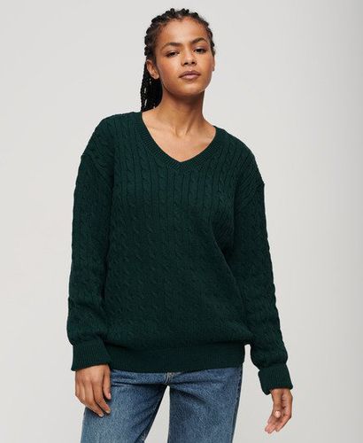 Women's OverGrößed-Pullover mit V-Ausschnitt und Zopfmuster - Größe: 10-12 - Superdry - Modalova