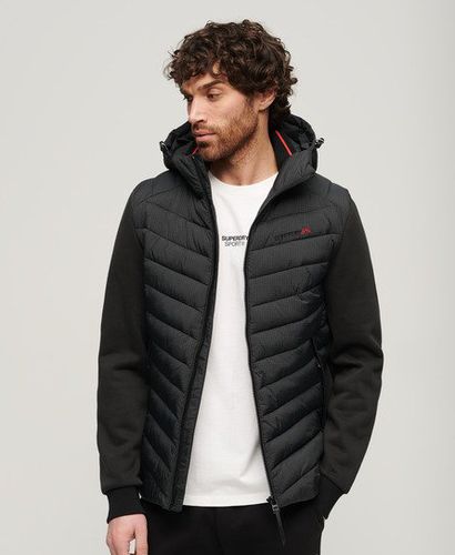 Mens Slim Fit Embroidered Logo Hooded Storm Hybrid Padded Jacket, Black, Size: L - Superdry - Modalova