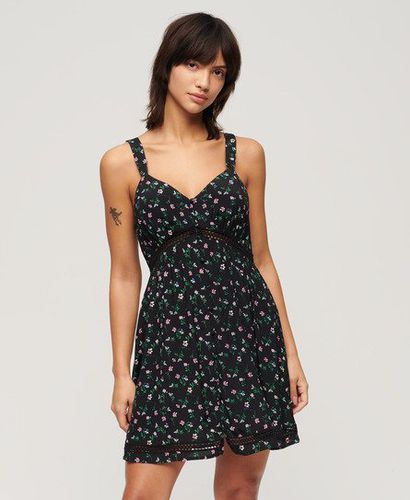 Women's Lace Trim V-Neck Cami Dress Black / Cosmos Black Floral Print - Size: 8 - Superdry - Modalova