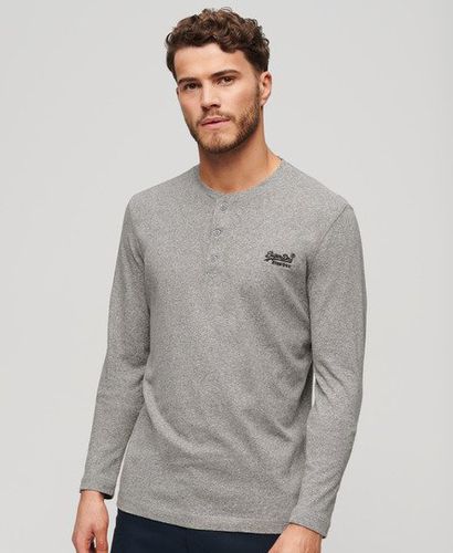 Men's Organic Cotton Vintage Logo Embroidered Henley Top Grey / Dark Grey Fleck Marl - Size: L - Superdry - Modalova