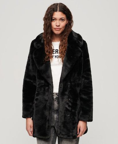 Women's Vintage Mid Faux Fur Coat Black - Size: 10 - Superdry - Modalova