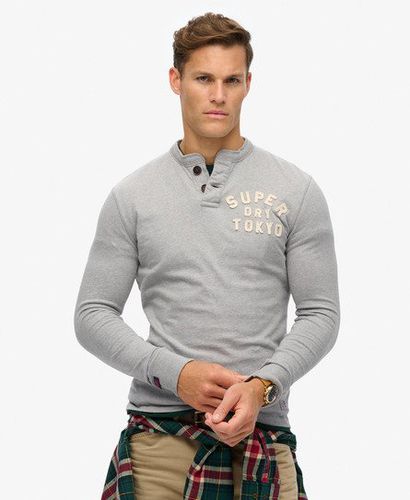 Men's Vintage Athletic Long Sleeve Grandad Top, Grey, Size: S - Superdry - Modalova