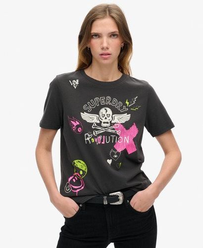 Damen Lässiges Lo-Fi T-Shirt Mit Punk-Poster Grafikdruck, Größe: 38 - Superdry - Modalova