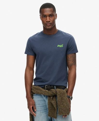 Men's Organic Cotton Essential Logo T-Shirt Navy / Lauren Navy/Fluro Lime - Size: L - Superdry - Modalova