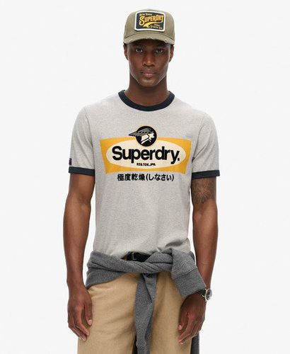 Men's Core Logo Ringer Workwear Graphic Crew Neck T-Shirt, Grey, Size: L - Superdry - Modalova