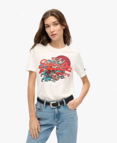 Women's Tokyo Vintage Logo Graphic Relaxed Crew Neck T-Shirt, White and Red, Size: 14 - Superdry - Modalova