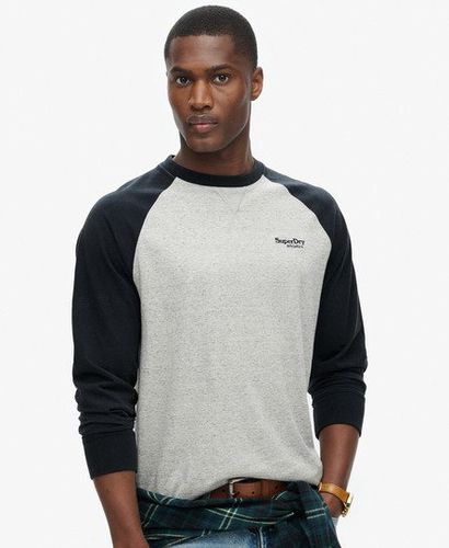 Men's Essential Logo Baseball Long Sleeve Top Grey / Grey Fleck Marl/Eclipse Navy - Size: XL - Superdry - Modalova