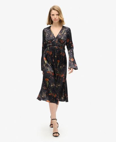 Women's Flare Sleeved Jacquard Midi Dress Black / Alpine Lake Black - Size: 10 - Superdry - Modalova