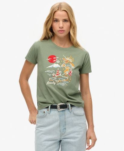 Damen Figurbetontes Suika T-Shirt Stickerei - Größe: 38 - Superdry - Modalova