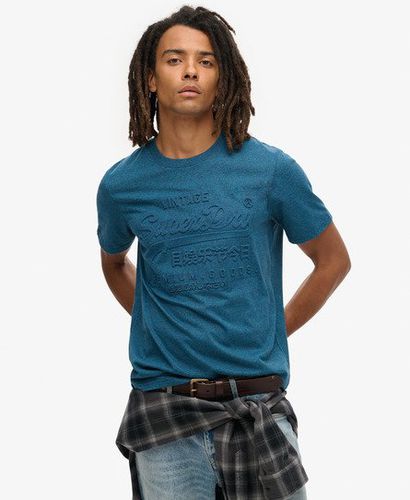 Men's Embossed Graphic T-Shirt Blue / Charred Teal Grit - Size: L - Superdry - Modalova