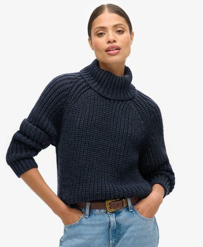 Women's Slouchy Stitch Roll Neck Knit Navy / Navy Marl - Size: 8 - Superdry - Modalova