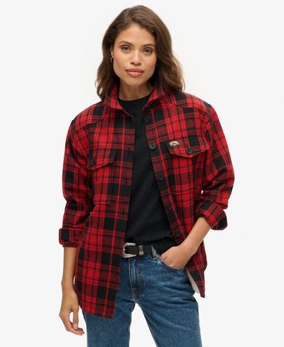 Ladies Classic Embroidered Logo Borg Check Overshirt, Red, Size: 10 - Superdry - Modalova