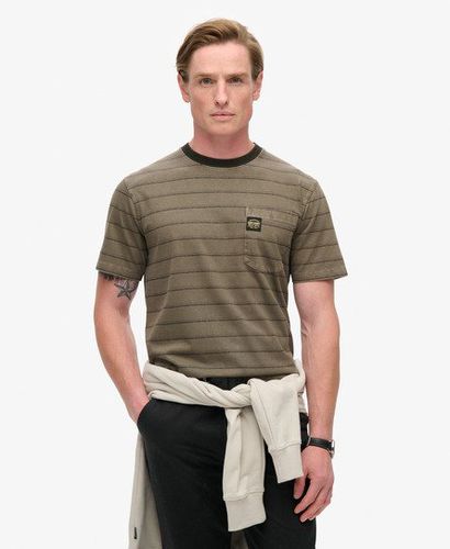 Men's Textured Stripe Pocket T-Shirt Khaki/Brown / Washed Morel Brown Stripe - Size: M - Superdry - Modalova